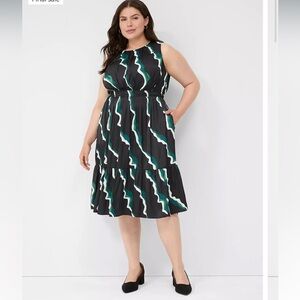 Lane Bryant Satin Shirred-Neck Midi Dress